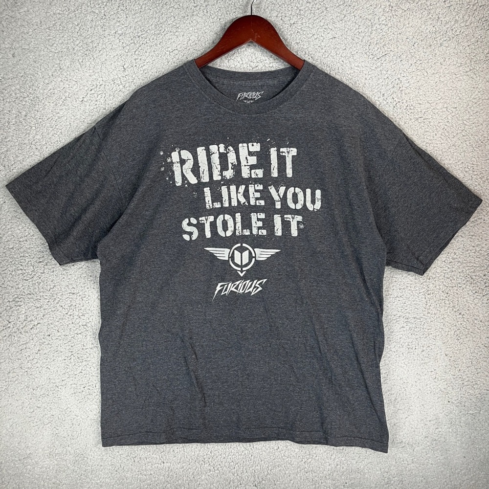 Furious Mens Ride It Like You Stole It Graphic Tee Grey Short Sleeve Shirt 2XL